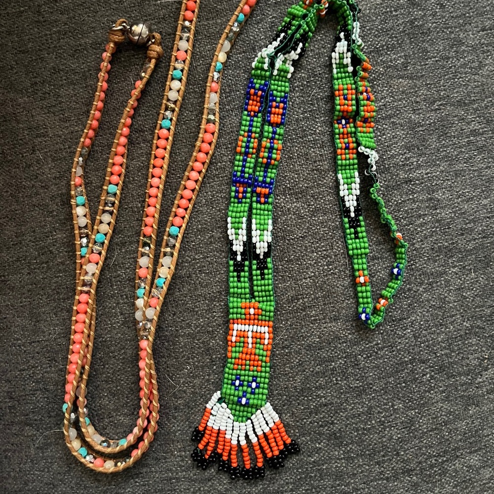 2 handmade Native American necklaces/ wrap bracelet geometric pattern vintage